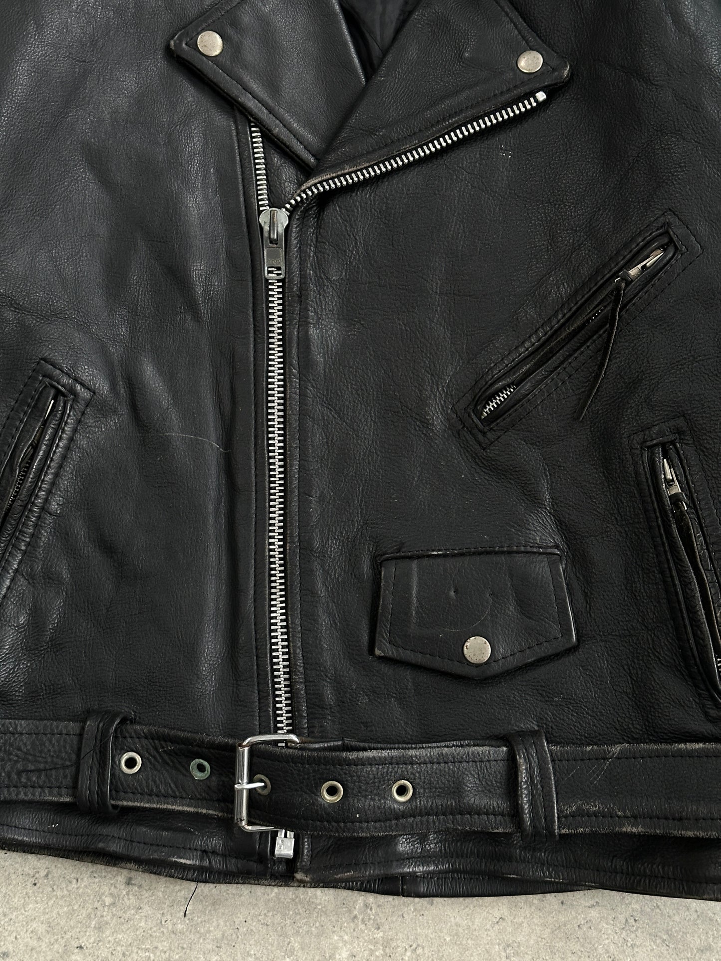 Vintage Leather Biker Jacket - XL