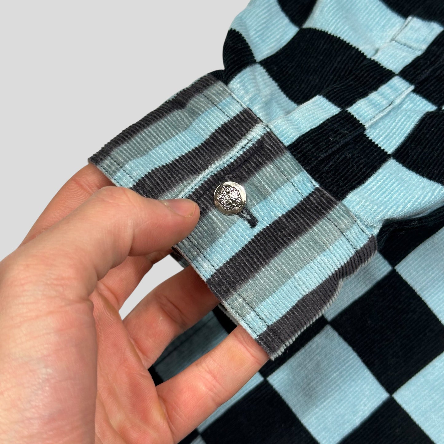 Versace VJC 90’s Baby Blue Checkered Corduroy Medusa Shirt - S (M/L)