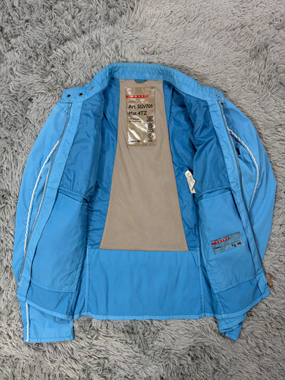Prada Sport 2003 Aqua Blue Nylon Piped Biker Jacket - IT48 | O/S, Multicoloured