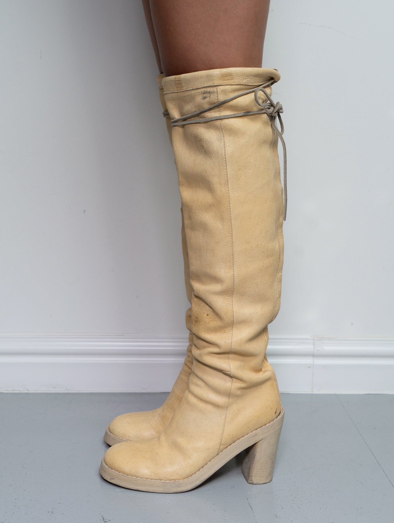ANN DEMEULEMEESTER KNEE HIGH BOOTS (EU 38.5) | DEFAULT TITLE, Beige