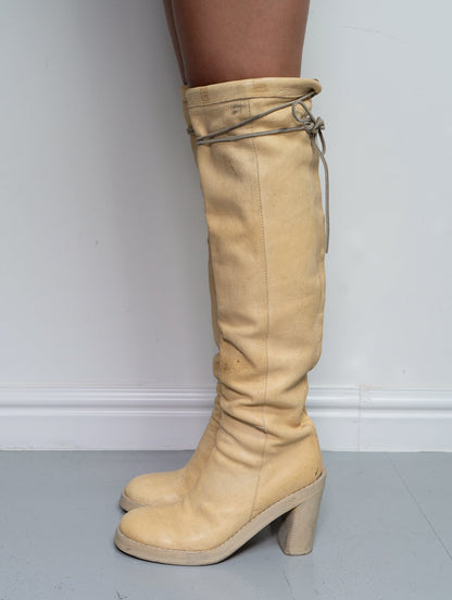 ANN DEMEULEMEESTER KNEE HIGH BOOTS (EU 38.5) | DEFAULT TITLE, Beige