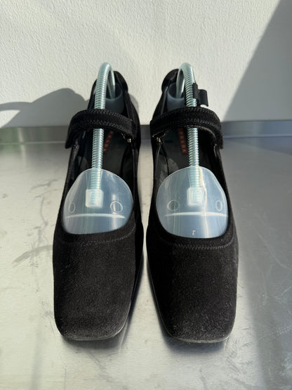 Prada Sport Suede Wedge Mary Janes | UK 37.5, Black