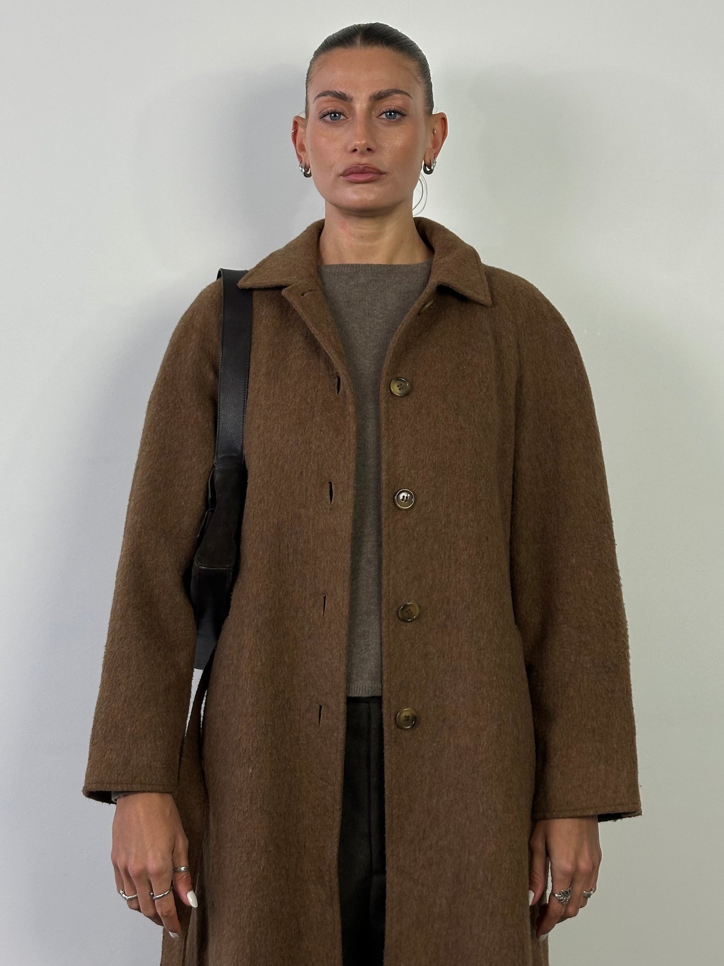 Marella 90s Brushed Wool Single Breasted Belted Coat - M