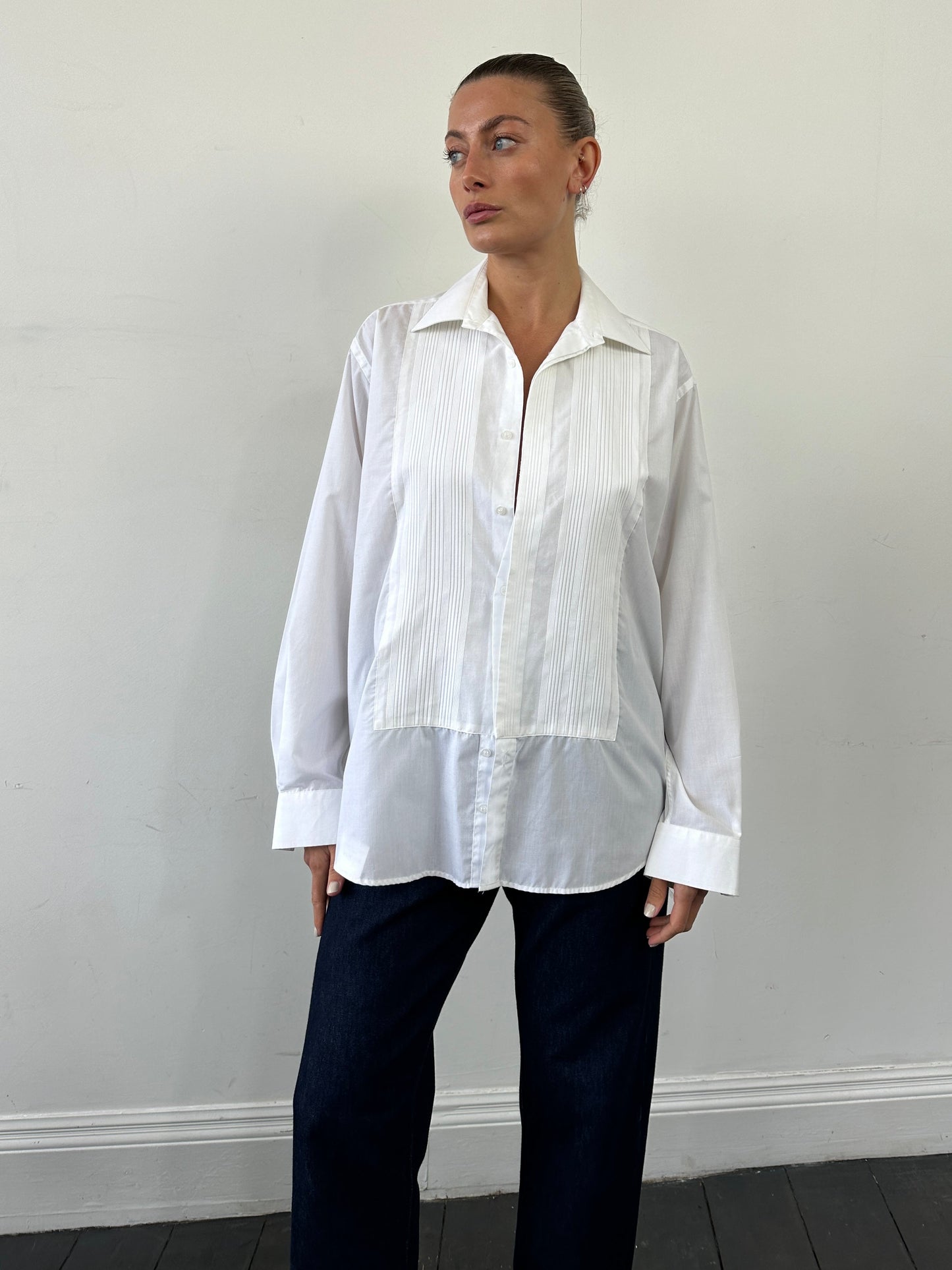 Vintage Cotton Pleated Tuxedo Dress Shirt - XL