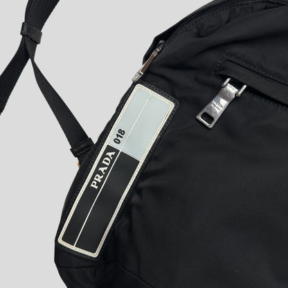 Prada 2018 Rubber Race Logo Nylon Sling Harness Backpack | O/S, Grey