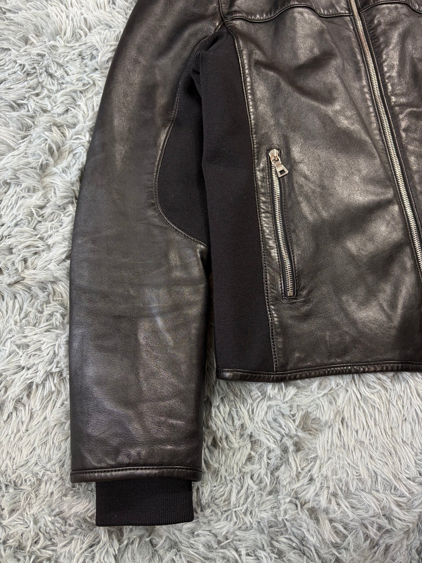 Prada Sport 00’s Leather & Wool Padded Hybrid Biker Jacket - IT50 | O/S, Black