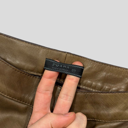 Prada Milano 00’s Khaki Brown Leather Moto Trousers - IT40