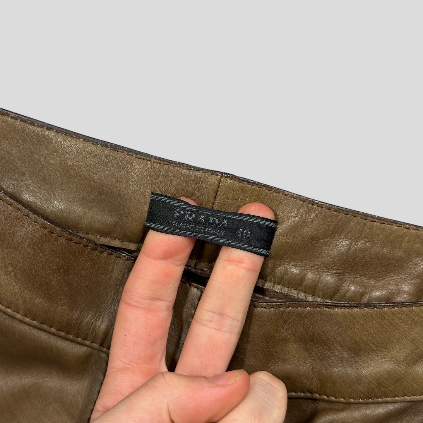 Prada Milano 00’s Khaki Brown Leather Moto Trousers - IT40 | Default Title, Multicoloured