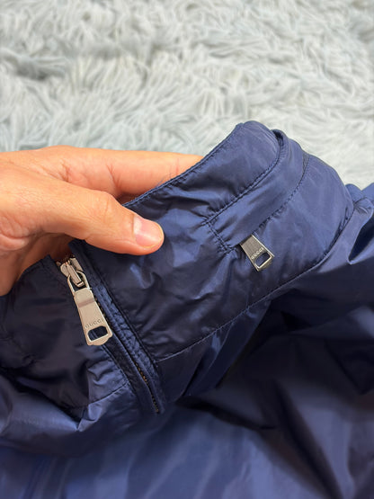Gucci 2017 Metallic Blue Leather Crest Logo Nylon Jacket - M | O/S, Blue