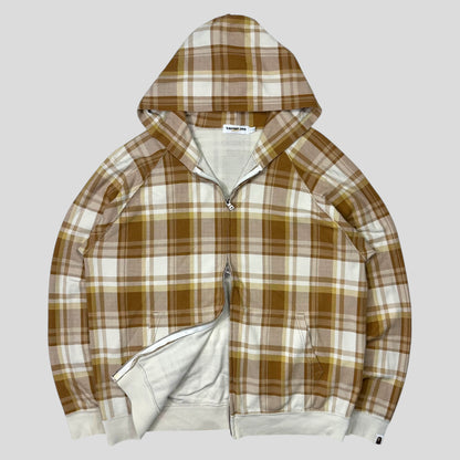 Bape 00’s Plaid Tartan Caramel Latte Cotton Zip-up Hoodie - L