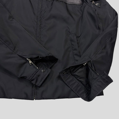 Prada 2013 Triangle Logo Gabardine Nylon & Leather Blouson Jacket - L/XL | O/S, Black
