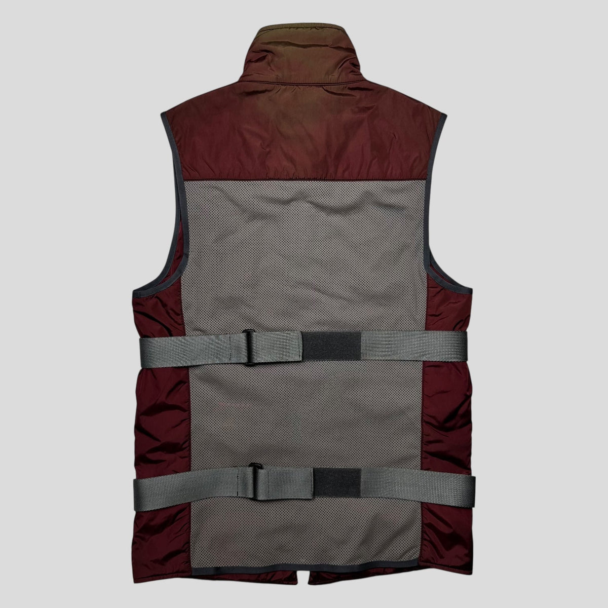 Prada Sport 1999 Nylon Bondage Mesh Padded Gilet - IT48 (S/M) | Small, Burgundy