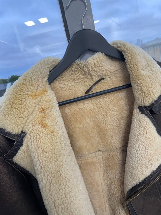 1990s Sheepskin Aviator Leather Flight Jacket | Large, Red
