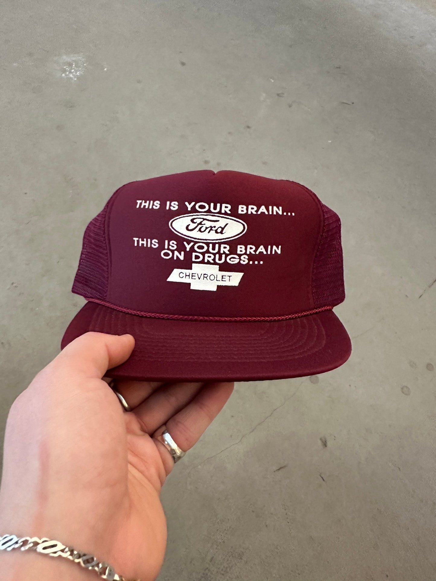 1990's This is Your Brain On Drugs Trucker Cap | O/S, Maroon