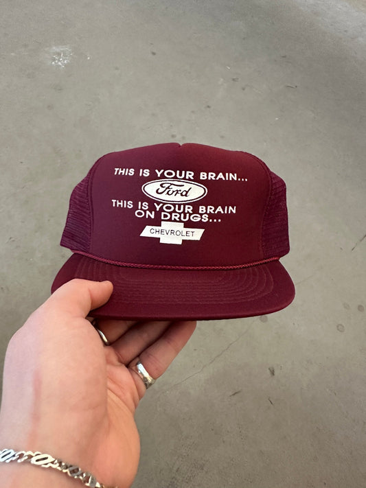 1990's This is Your Brain On Drugs Trucker Cap | O/S, Maroon