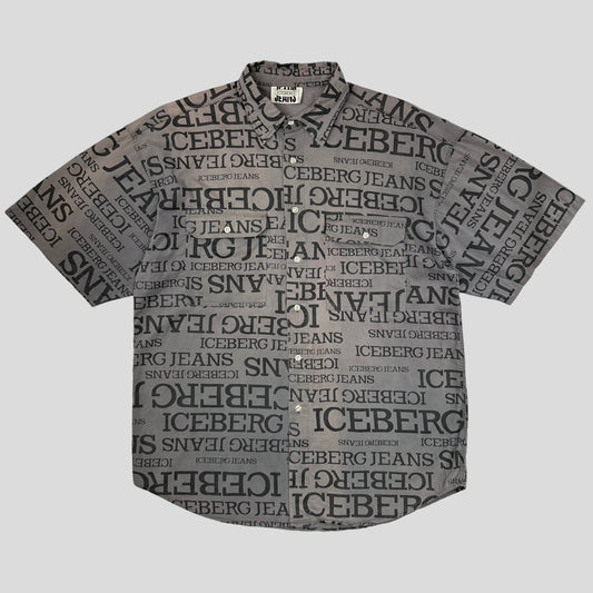 Iceberg Jeans 90’s Stash Pocket Spellout Shirt - L | Large, Grey