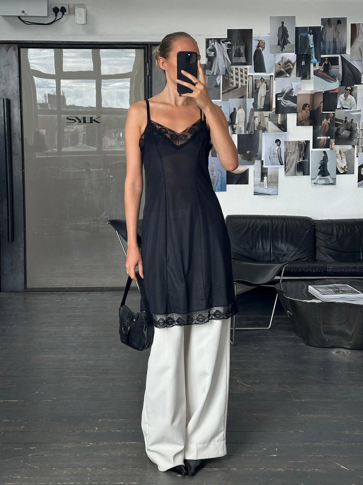 Vintage 1980s Lace Semi Sheer Slip Dress - M