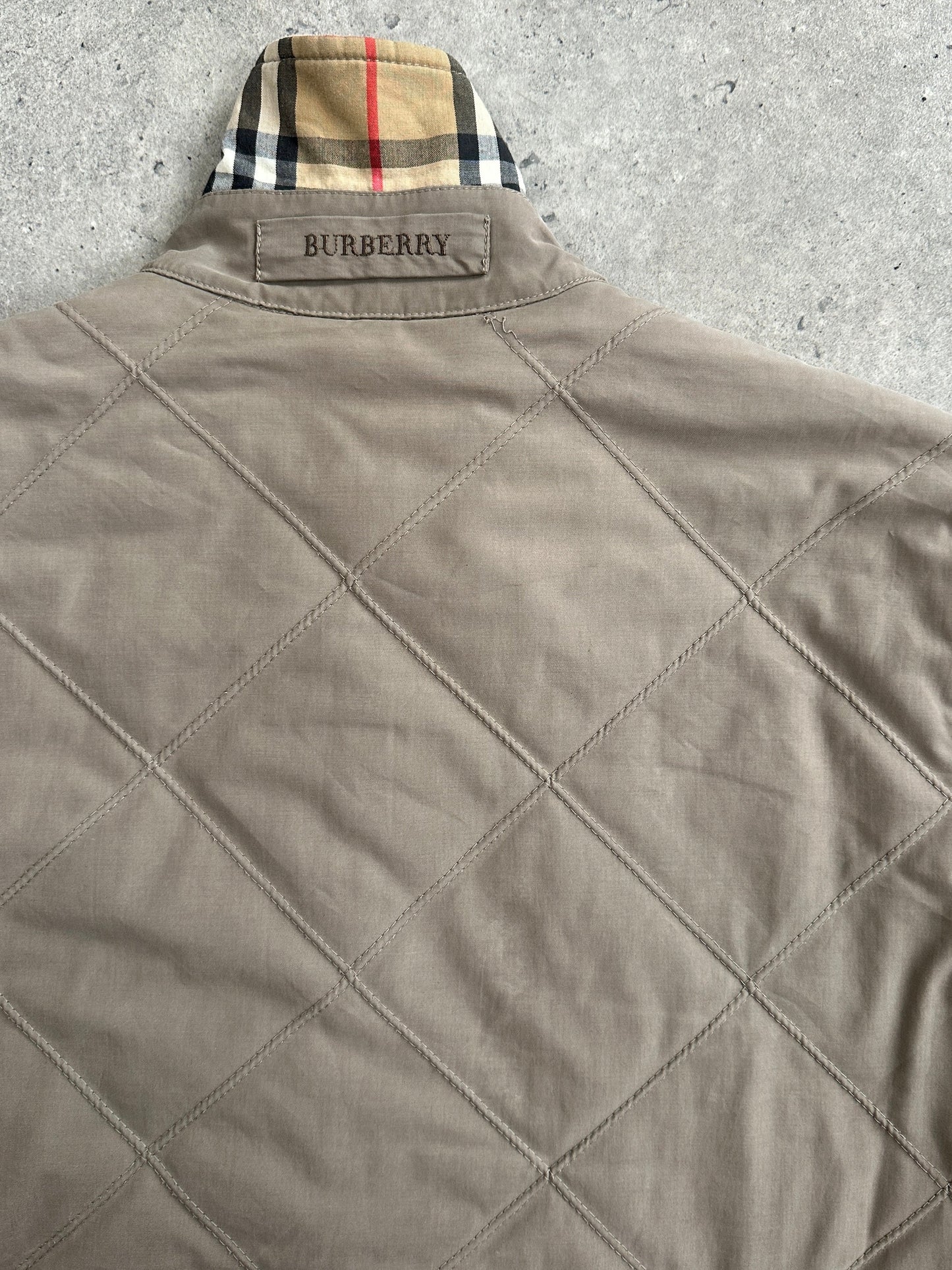 Burberry 1990s Quilted Nova Check Cord Collar Jacket – L