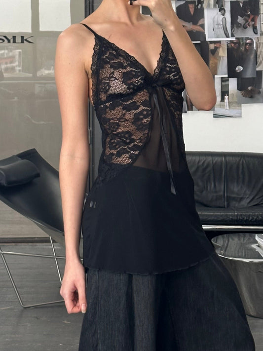 Vintage 1990s Sheer Lace Top - S