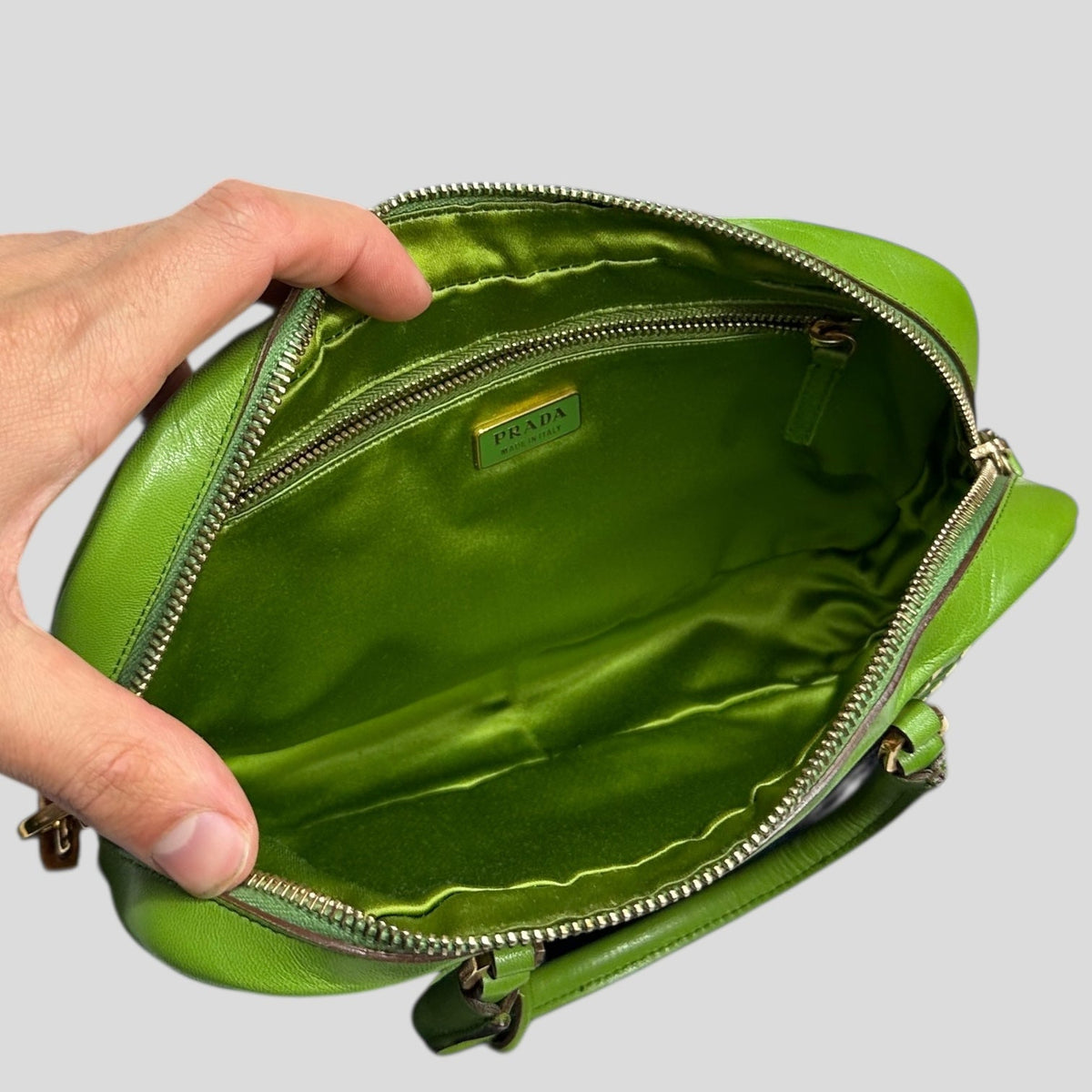 Prada 2001 Mini Top Handle Leather Woven Bag + Cards & Dustbag | O/S, Green