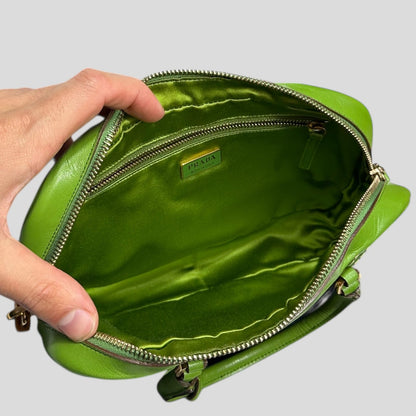 Prada 2001 Mini Top Handle Leather Woven Bag + Cards & Dustbag | O/S, Green