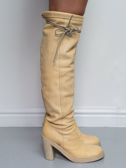 ANN DEMEULEMEESTER KNEE HIGH BOOTS (EU 38.5) | DEFAULT TITLE, Beige