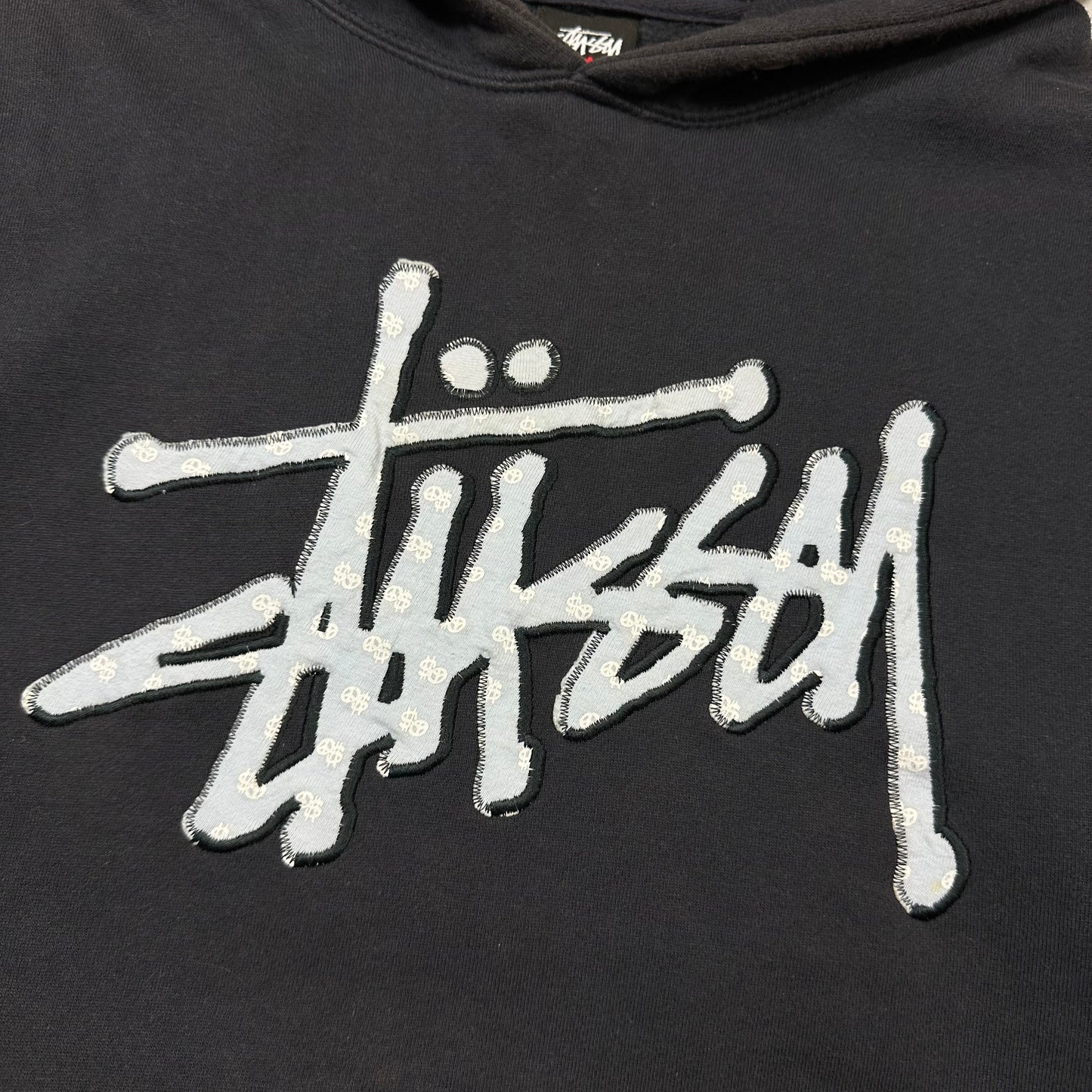 Stussy 00’s Embroidered Appliqué Monogram Logo Boxy Hoodie - S/M