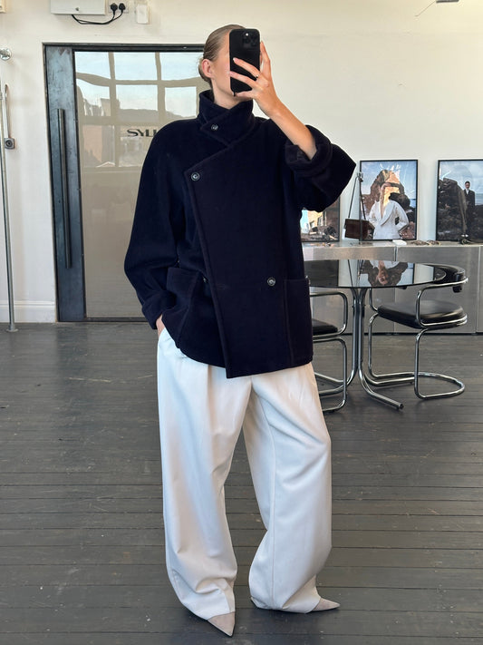 Max Mara Wool Mohair High Neck Coat - M