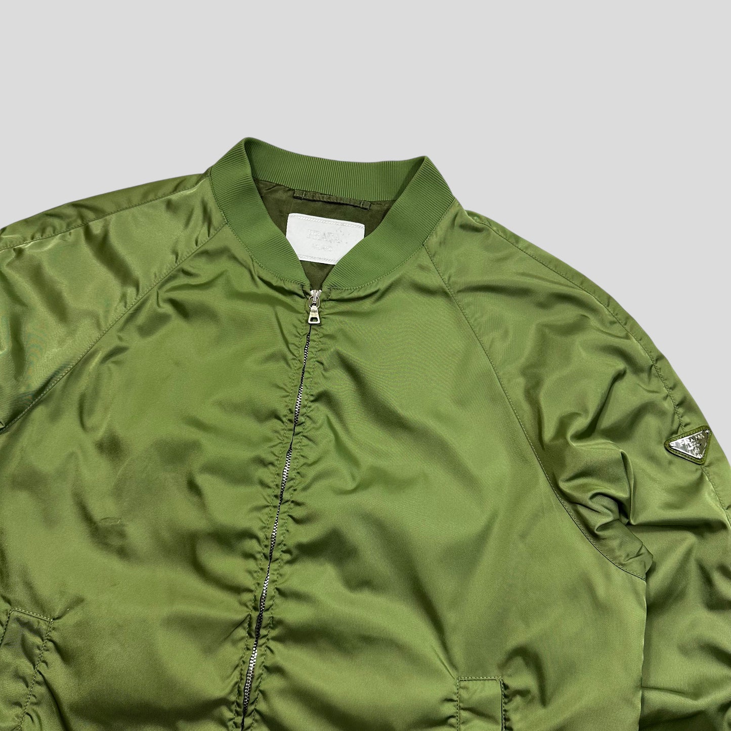 Prada Milano 2014 Metallic Green Nylon Bomber Jacket - IT52 (L)