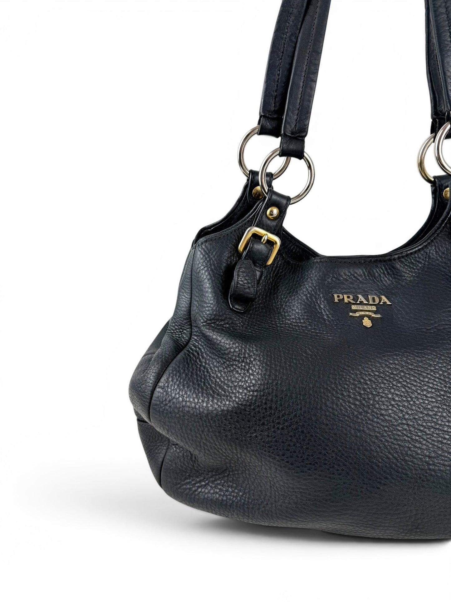 2010s Prada Milano Vitello Daino Navy Hobo Handbag | O/S, Multicoloured