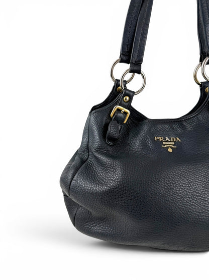 2010s Prada Milano Vitello Daino Navy Hobo Handbag | O/S, Multicoloured