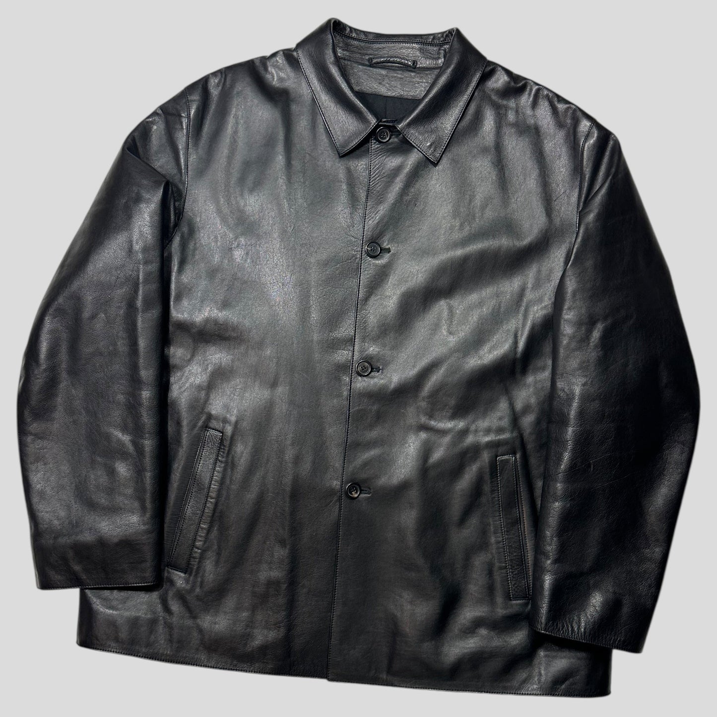 Prada Milano FW 1998 Runway Leather & Wool Lined Car Jacket - IT54
