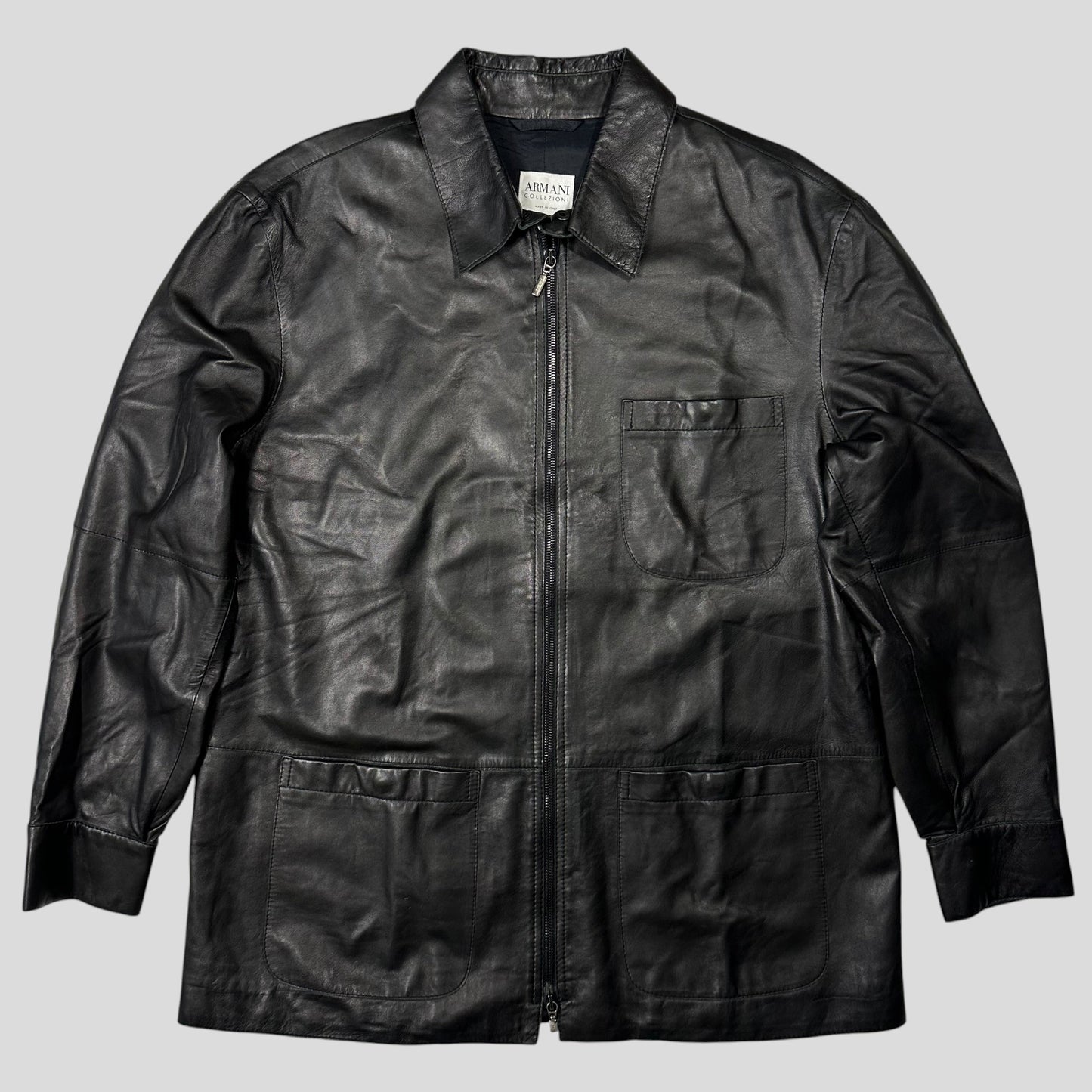 Armani Collezioni 90’s Nappa Leather Lined Chore Jacket - M/L | Default Title, Black