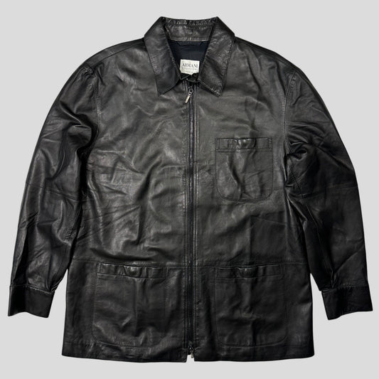 Armani Collezioni 90’s Nappa Leather Lined Chore Jacket - M/L | Default Title, Black