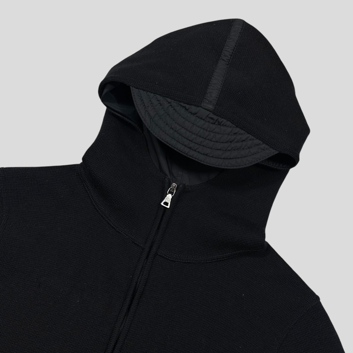 Prada Sport AW00 Ninja Hood Nylon Panel Tech Knit Cardigan - XS/S | Small, Black
