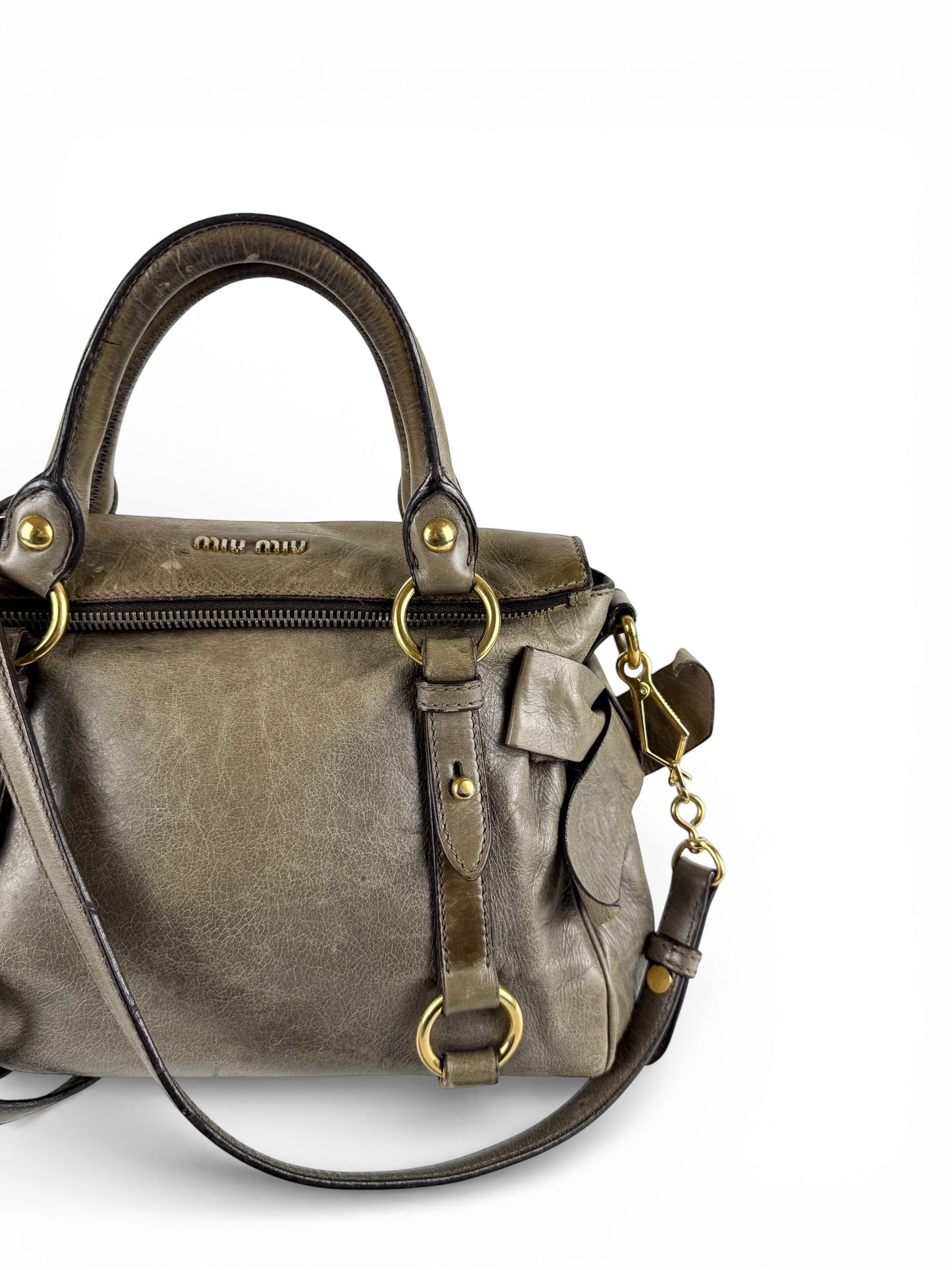 2010s Miu Miu Vitello Lux 2Way Handbag | O/S, Khaki