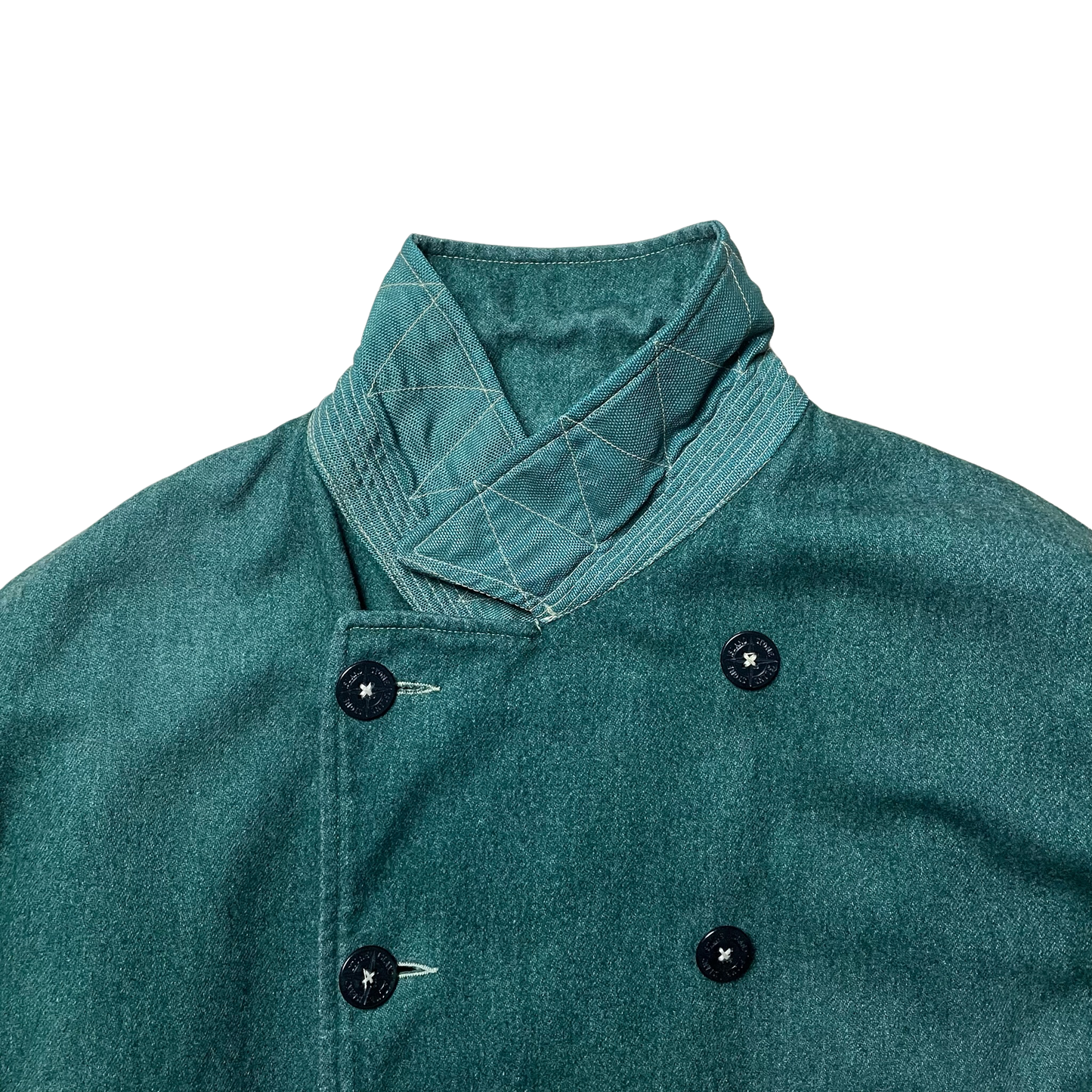 A/W 1985 Jade Green Waterproof Wool Double Breasted Pea Coat