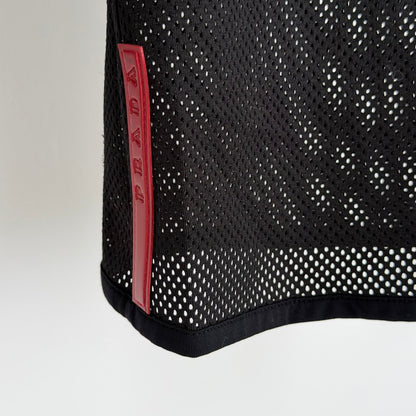 ss2000 prada sport asymmetrical neck mesh longsleeve top | O/S, Black