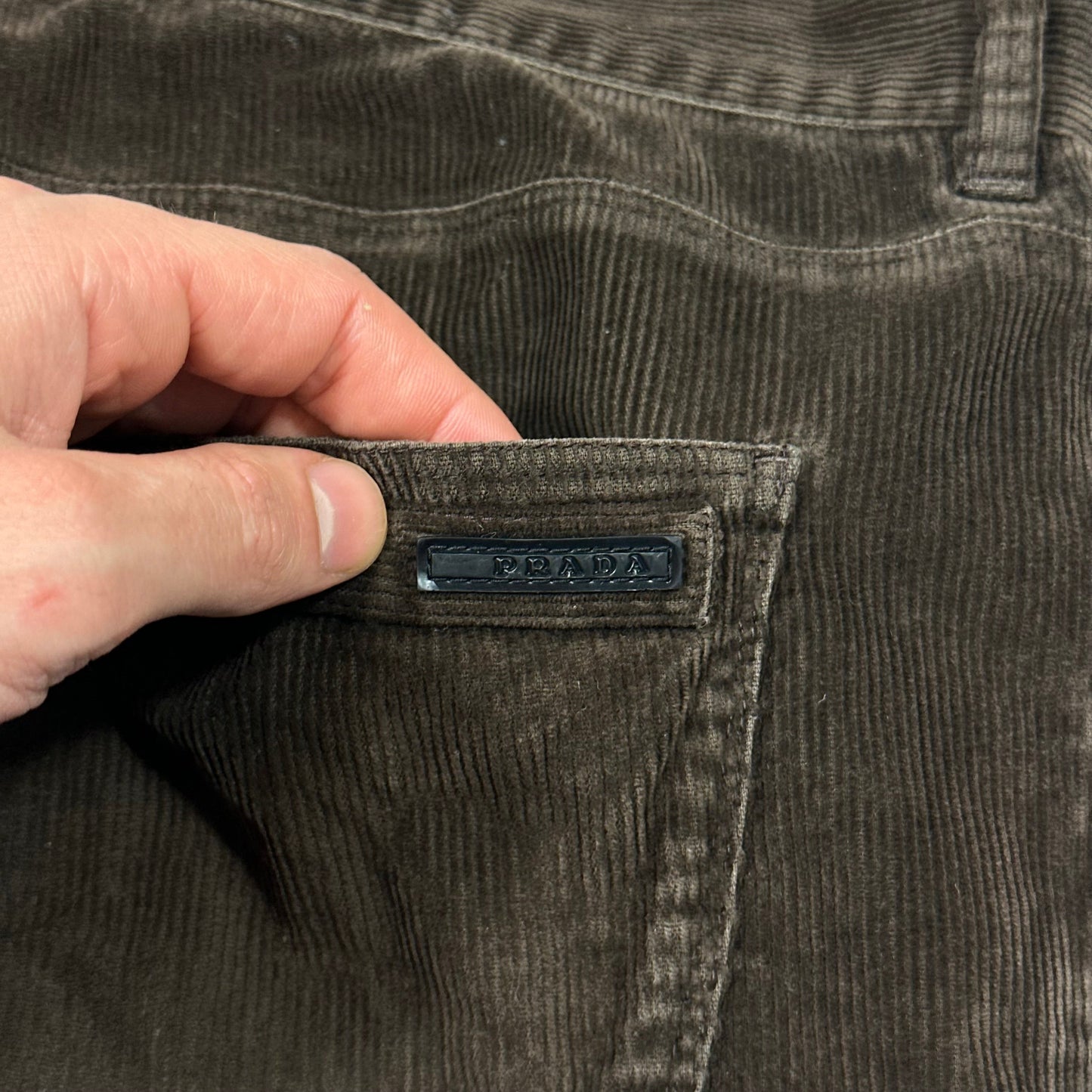 Prada Sport 2010 Black Logo Tab Brown Corduroy Trousers - IT48