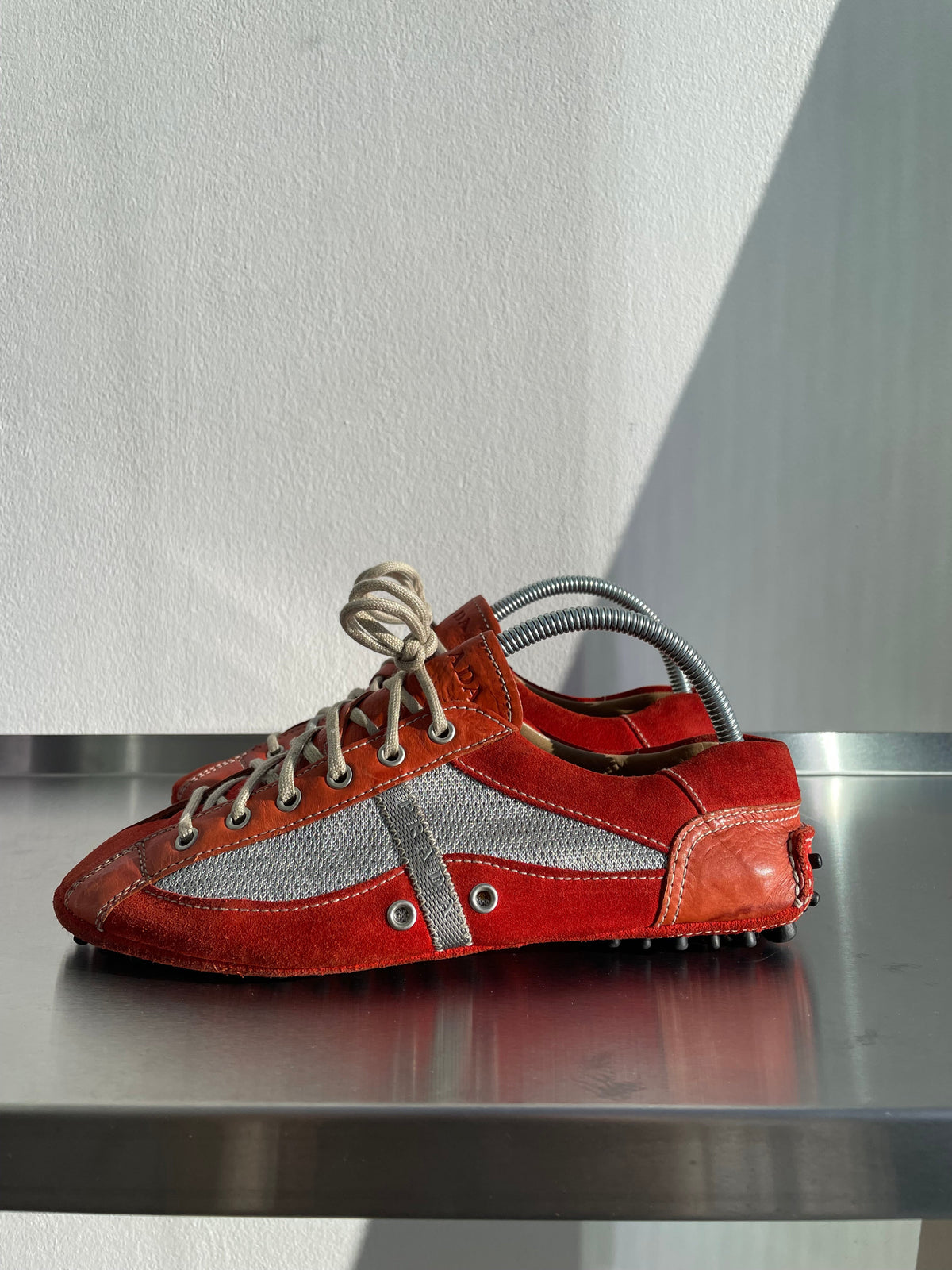 Prada Sport 00s Car Shoe Leather Trainer | Small, Red