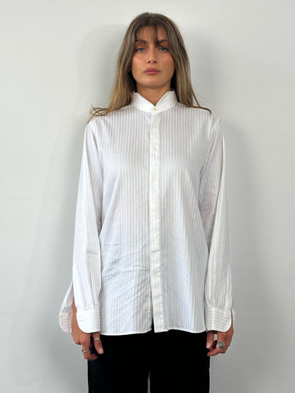 Italian Vintage Pure Cotton Stripe Wing Collar Shirt - L