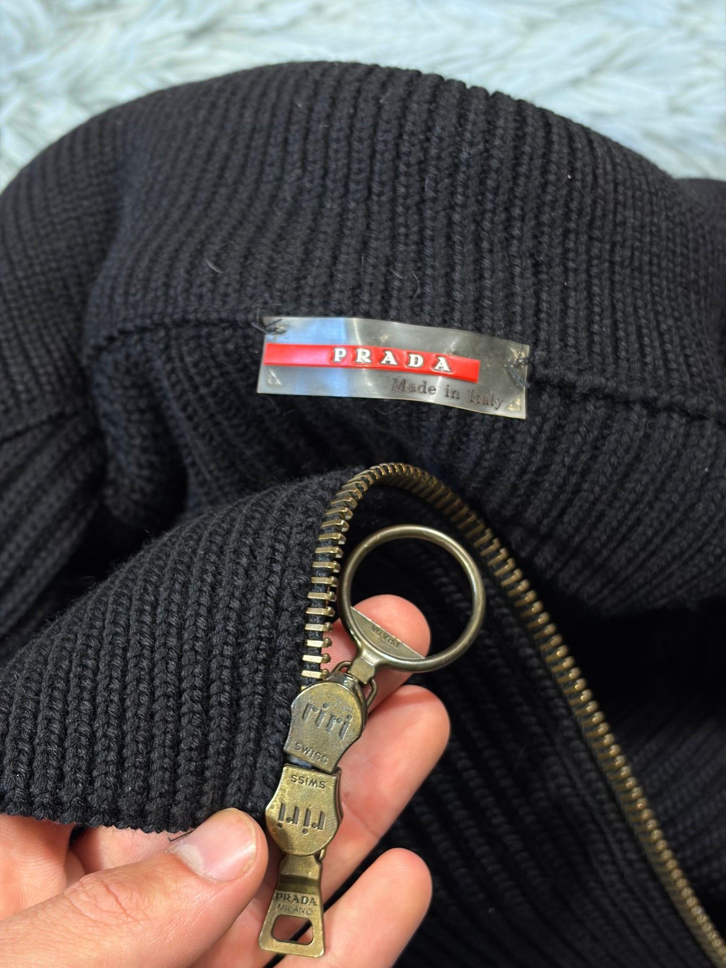 Prada Sport 00’s Heavyweight Ribbed Cardigan Knit Jacket - S/M | O/S, Multicoloured