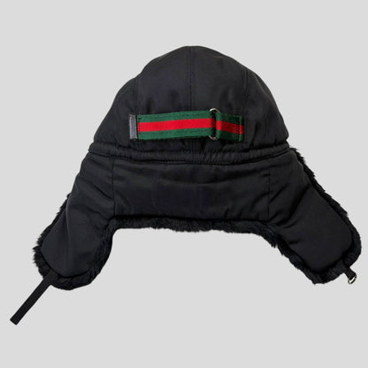 Gucci by Tom Ford 00’s Nylon Canvas Fur Trapper Hat - S | O/S, Black