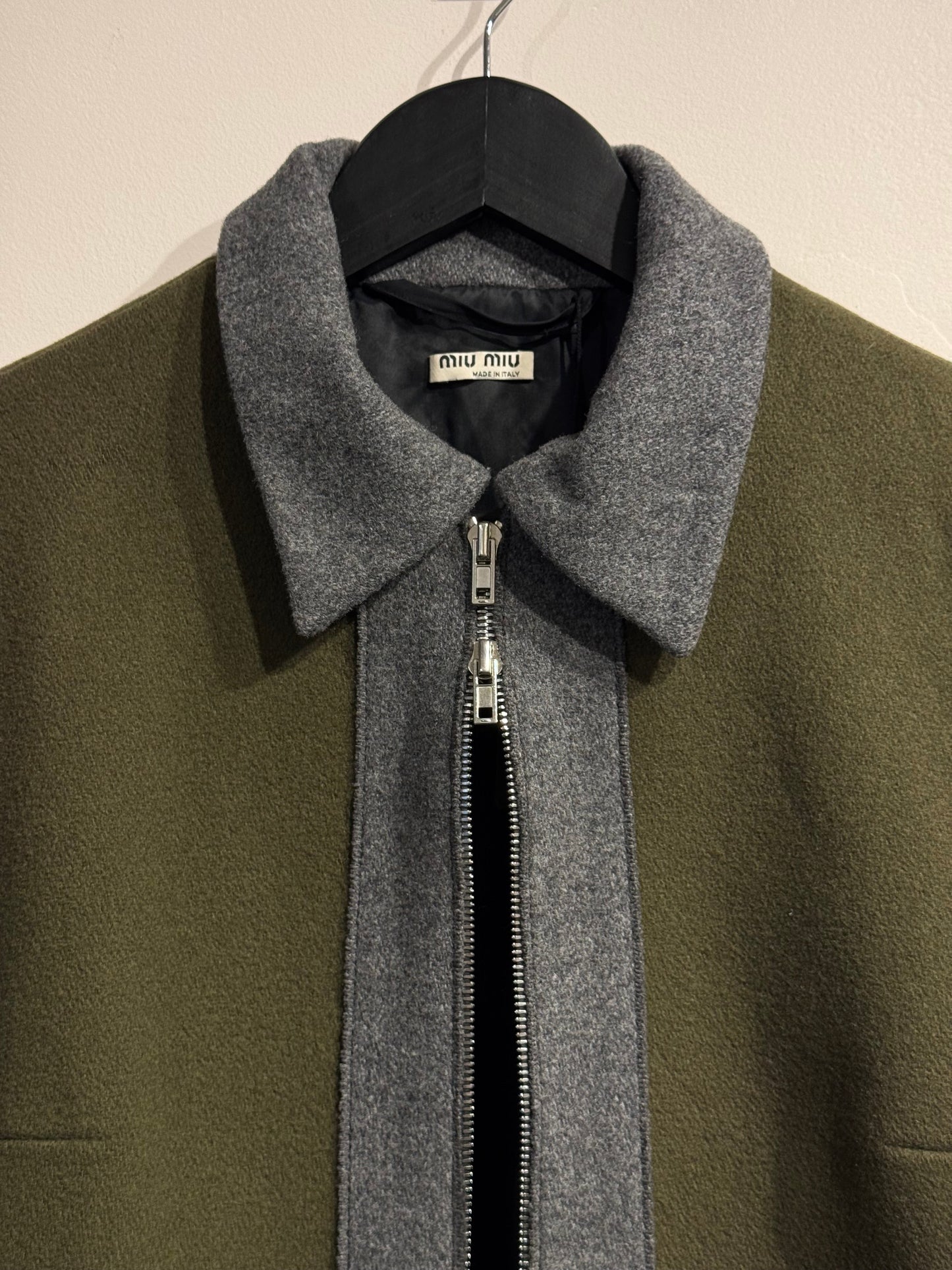 Miu Miu Khaki Grey 90s/00s Wool Jacket | Large, Multicoloured