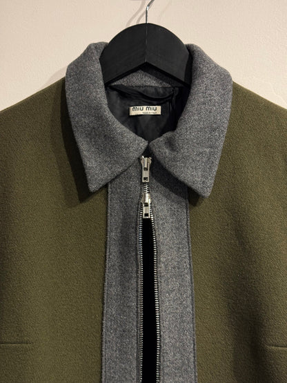 Miu Miu Khaki Grey 90s/00s Wool Jacket | Large, Multicoloured