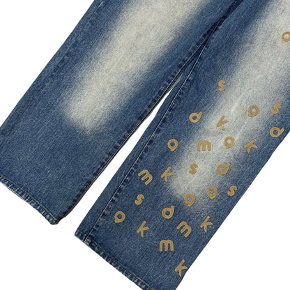 Akademiks Spellout Embroidered Letter Jeans (W38) | W36, Red