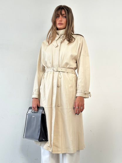 Vintage Belted Leather Trench Coat - M/L