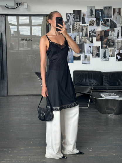 Vintage 1980s Lace Semi Sheer Slip Dress - M