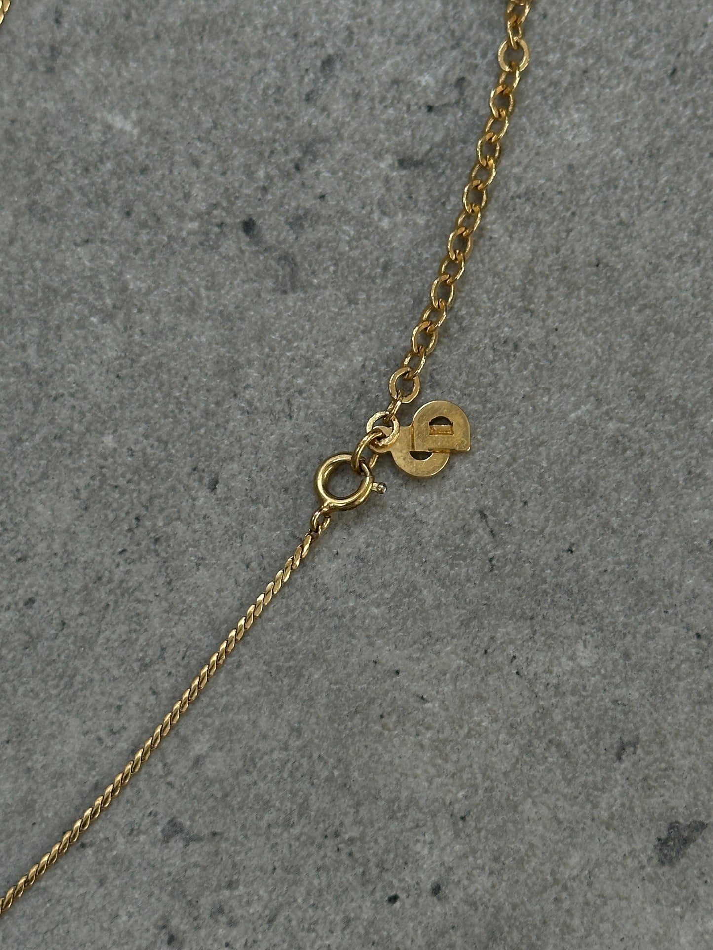 Christian Dior 16” Gold Plated Logo Pendant Necklace