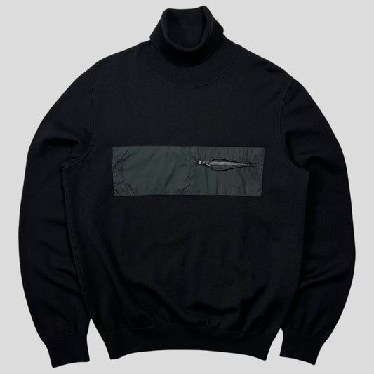 Prada Sport AW00 Nylon Pocket Panelled Technical Turtleneck - IT50 (M) | Black